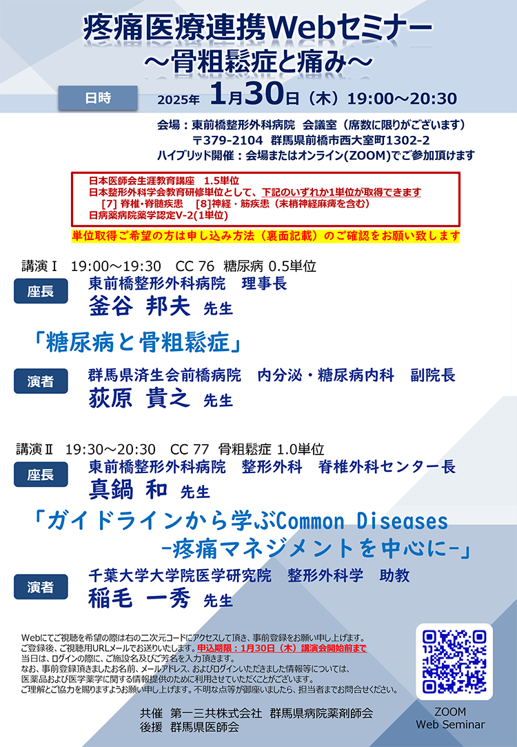 疼痛医療連携Webセミナー　～骨粗鬆症と痛み～